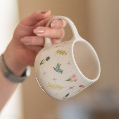 Flowers and Birds Coffee Mug, Handmade Ceramic Cup, Minimalist Housewarming Gift, Flower Mug