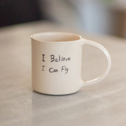 I Believe I Can Fly, Black Cat Coffee Mug, Handmade Funny Cat Coffee Cup