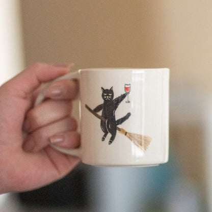 I Believe I Can Fly, Black Cat Coffee Mug, Handmade Funny Cat Coffee Cup