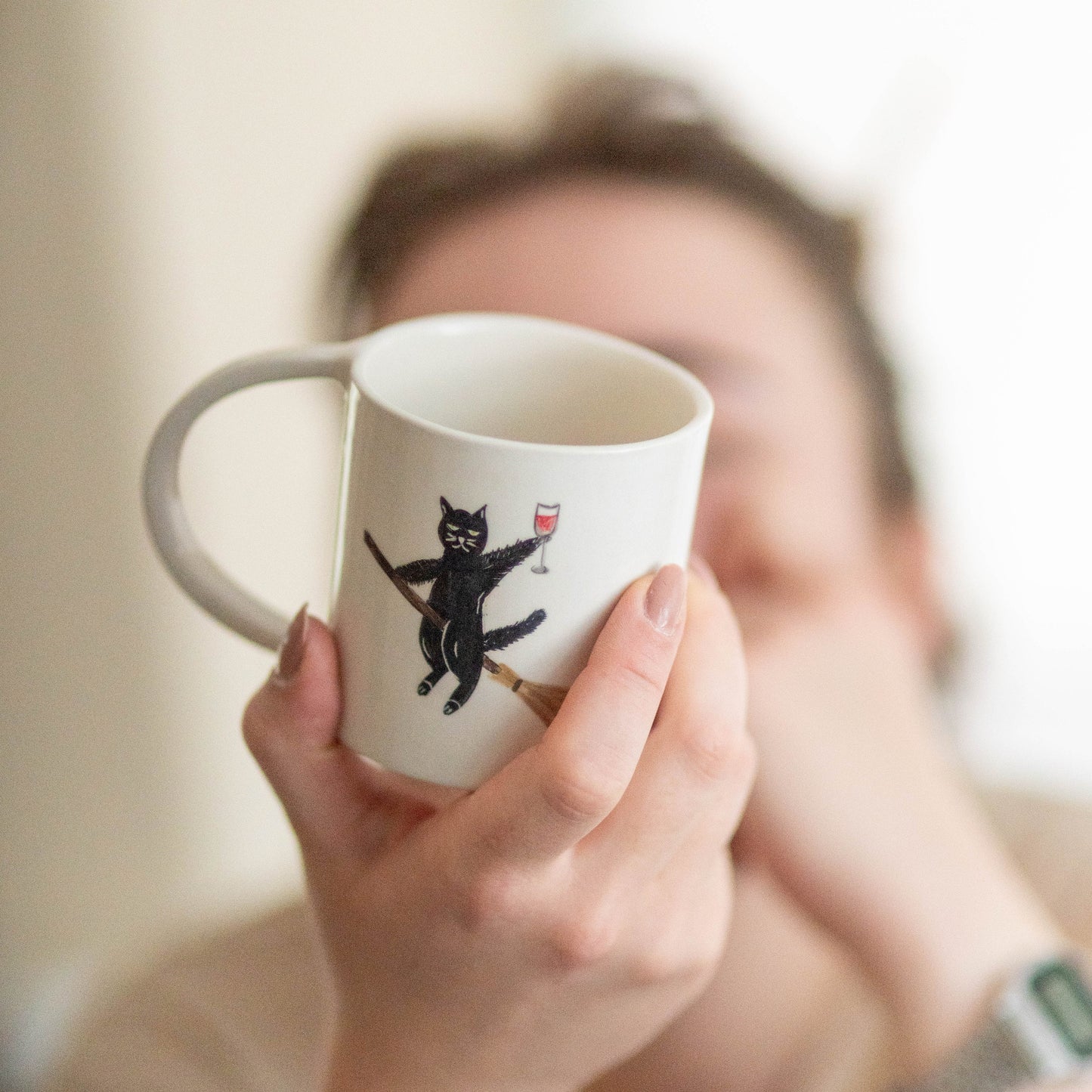 I Believe I Can Fly, Black Cat Coffee Mug, Handmade Funny Cat Coffee Cup