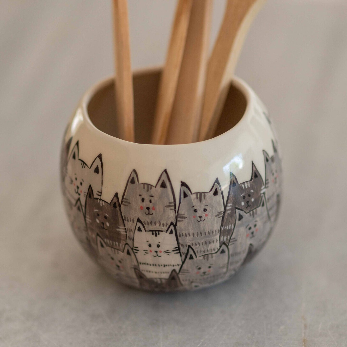 Utensil Holder for Kitchen, Ceramic Kitchen Organizer, Cat Lover Gift, Pencil Holder