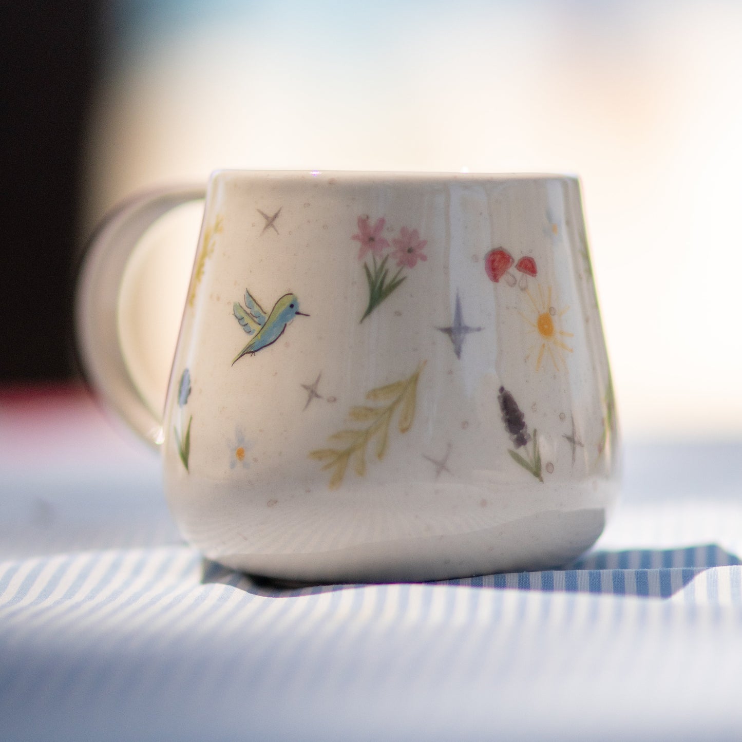 Flowers and Birds Coffee Mug, Handmade Ceramic Cup, Minimalist Housewarming Gift, Flower Mug