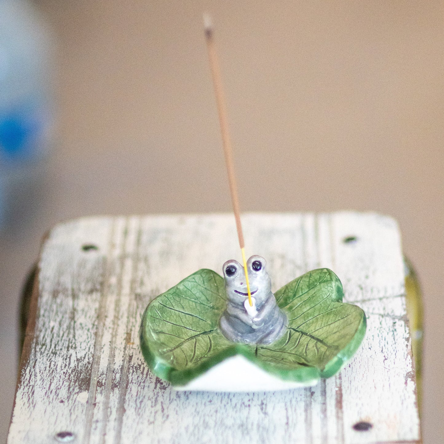 Incense Holder, Frog On Leaf Handmade Ceramic Censer, Animal Lover Gift