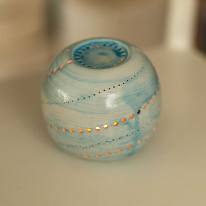 Punched Ceramic Night Light, Handmade Home Decor Candle Holder, Tabletop Decor Light Ball