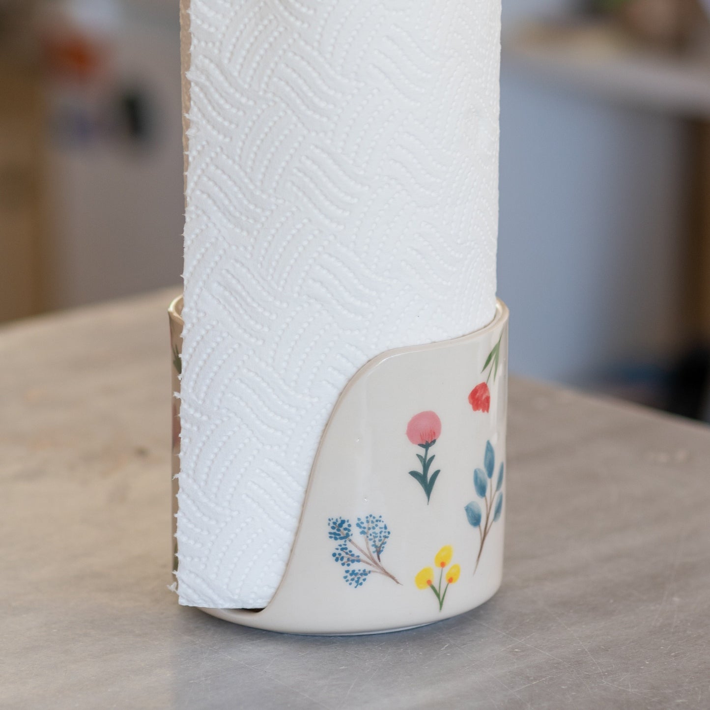 Paper Towel Rack, Handmade Ceramic Paper Towel Holder, Floral Countertop Decor, Bathroom Decor, Kitchen Decor