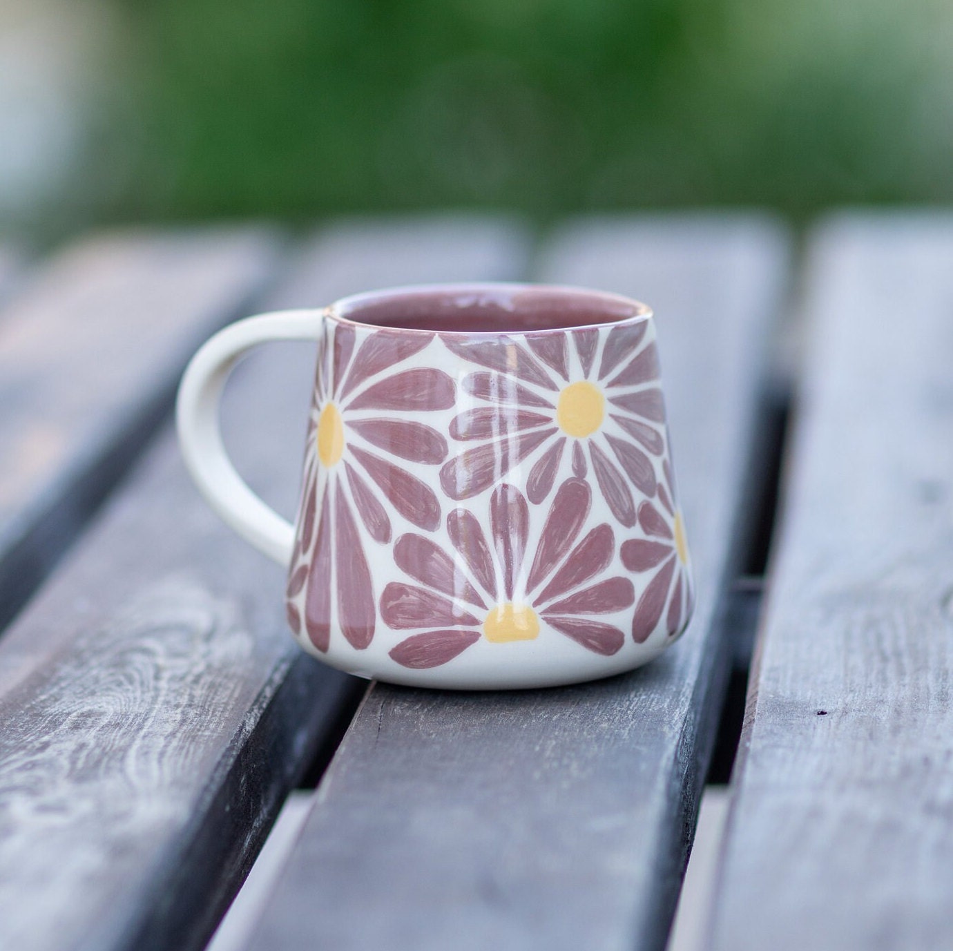 Floral Coffee Mug, Handmade Large Mug, Blue Flower Ceramic Mug