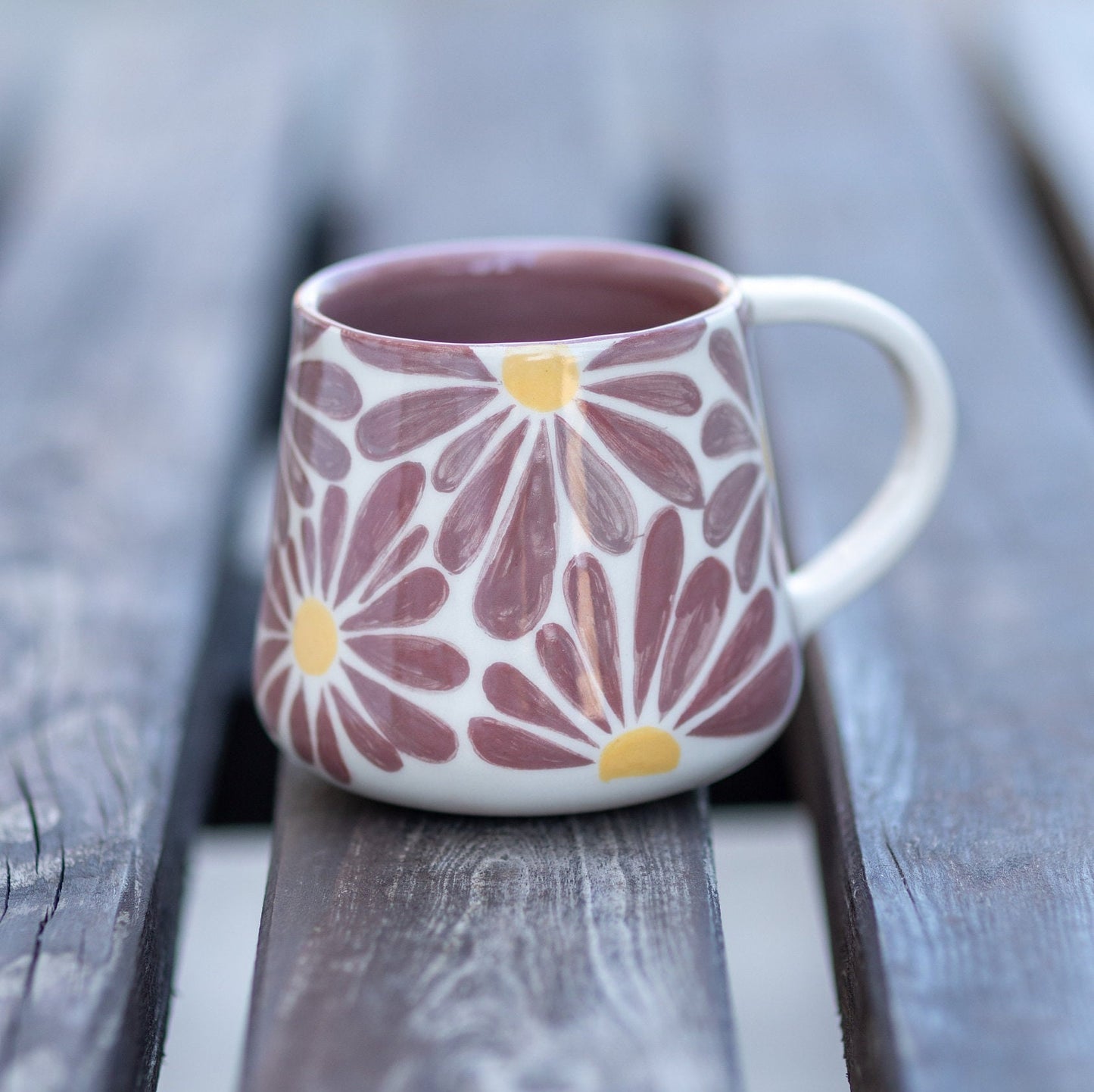 Flowers Coffee Mug, Handmade Large Mug, Ceramic Coffee Mug