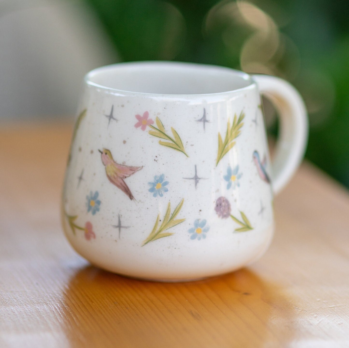 Flowers and Birds Coffee Mug, Handmade Ceramic Cup, Minimalist Housewarming Gift, Flower Mug