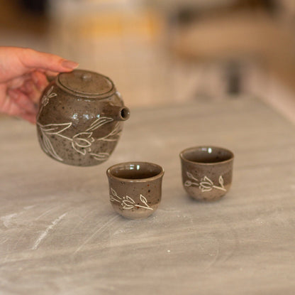 Japanese Tea Set with Tea Pot, Pottery Tea Set, Teapot and Cups, Ceramic Tea Set, Handmade Housewarming Gift