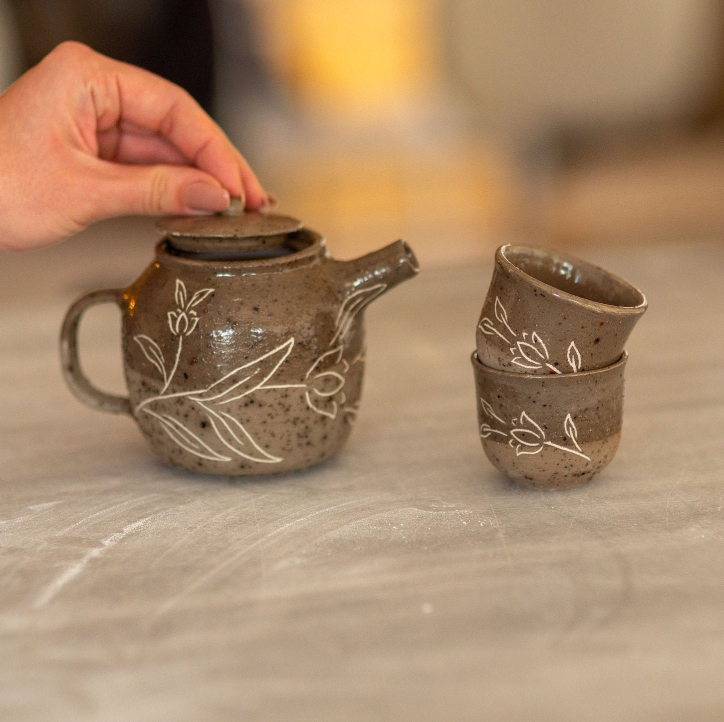 Japanese Tea Set with Tea Pot, Pottery Tea Set, Teapot and Cups, Ceramic Tea Set, Handmade Housewarming Gift