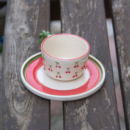 Espresso Cups, Cherry Espresso Cup Set, Handmade Espresso Mug and Saucer