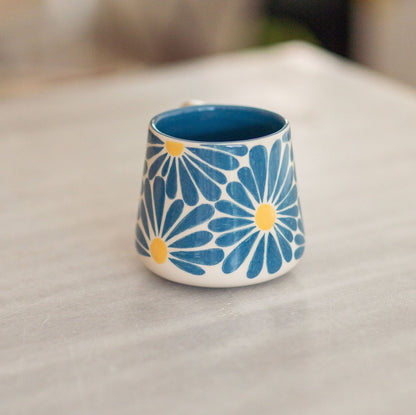 Floral Coffee Mug, Handmade Large Mug, Blue Flower Ceramic Mug