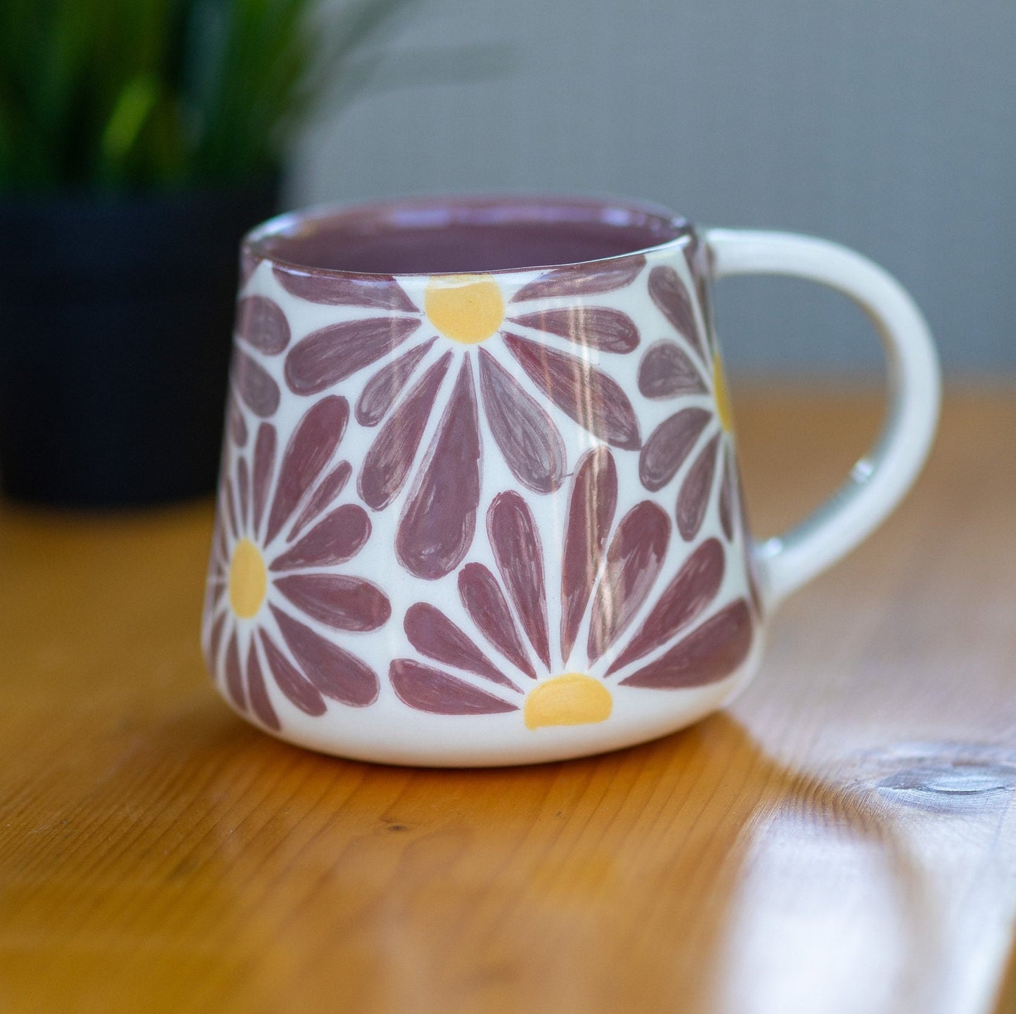 Floral Coffee Mug, Handmade Large Mug, Blue Flower Ceramic Mug