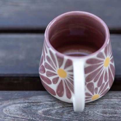 Floral Coffee Mug, Handmade Large Mug, Blue Flower Ceramic Mug