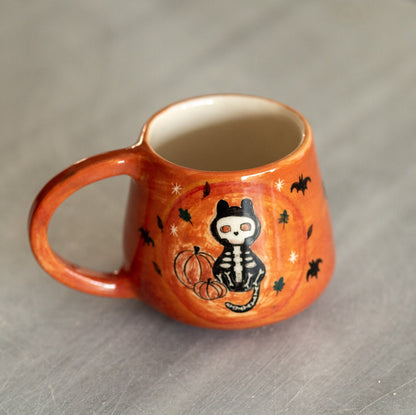 Skeleton Halloween Mug - Black Cat Coffee Mug