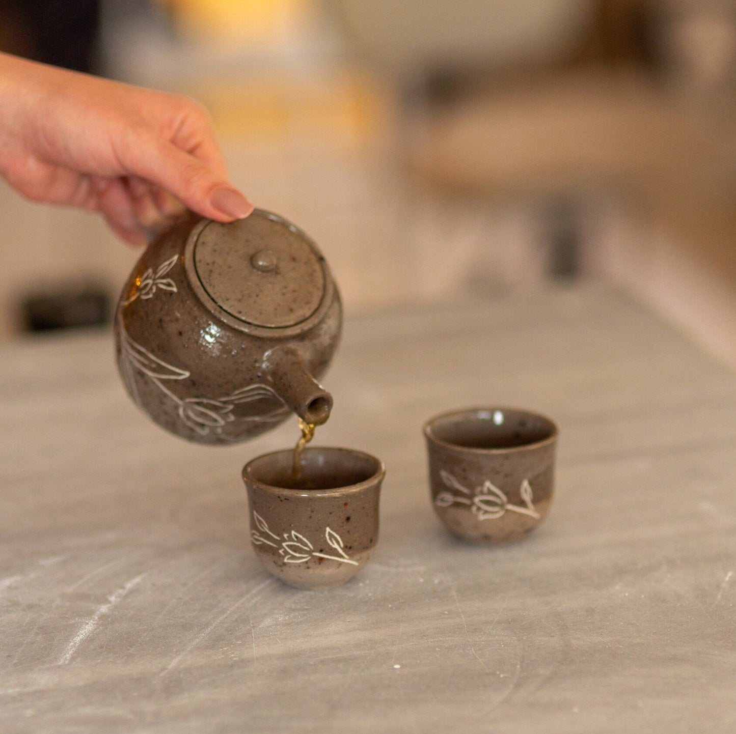 Japanese Tea Set with Tea Pot, Pottery Tea Set, Teapot and Cups, Ceramic Tea Set, Handmade Housewarming Gift