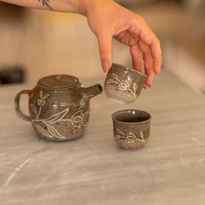 Japanese Tea Set with Tea Pot, Pottery Tea Set, Teapot and Cups, Ceramic Tea Set, Handmade Housewarming Gift