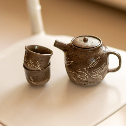 Japanese Tea Set with Tea Pot, Pottery Tea Set, Teapot and Cups, Ceramic Tea Set, Handmade Housewarming Gift