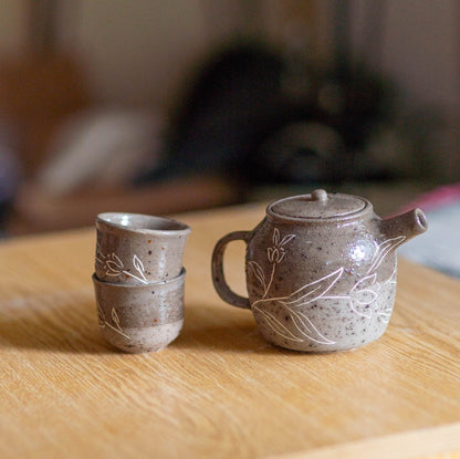 Japanese Tea Set with Tea Pot, Pottery Tea Set, Teapot and Cups, Ceramic Tea Set, Handmade Housewarming Gift