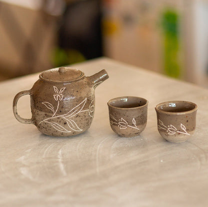 Japanese Tea Set with Tea Pot, Pottery Tea Set, Teapot and Cups, Ceramic Tea Set, Handmade Housewarming Gift