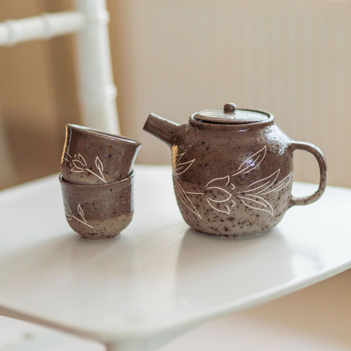 Japanese Tea Set with Tea Pot, Pottery Tea Set, Teapot and Cups, Ceramic Tea Set, Handmade Housewarming Gift