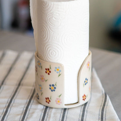 Paper Towel Holder, Handmade Towel Rack, Floral Ceramic Bathroom Decor