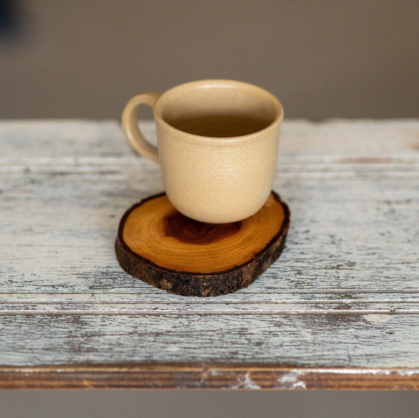 Espresso Cup Set, Handmade Stoneware Coffee Cups with Wooden Saucer