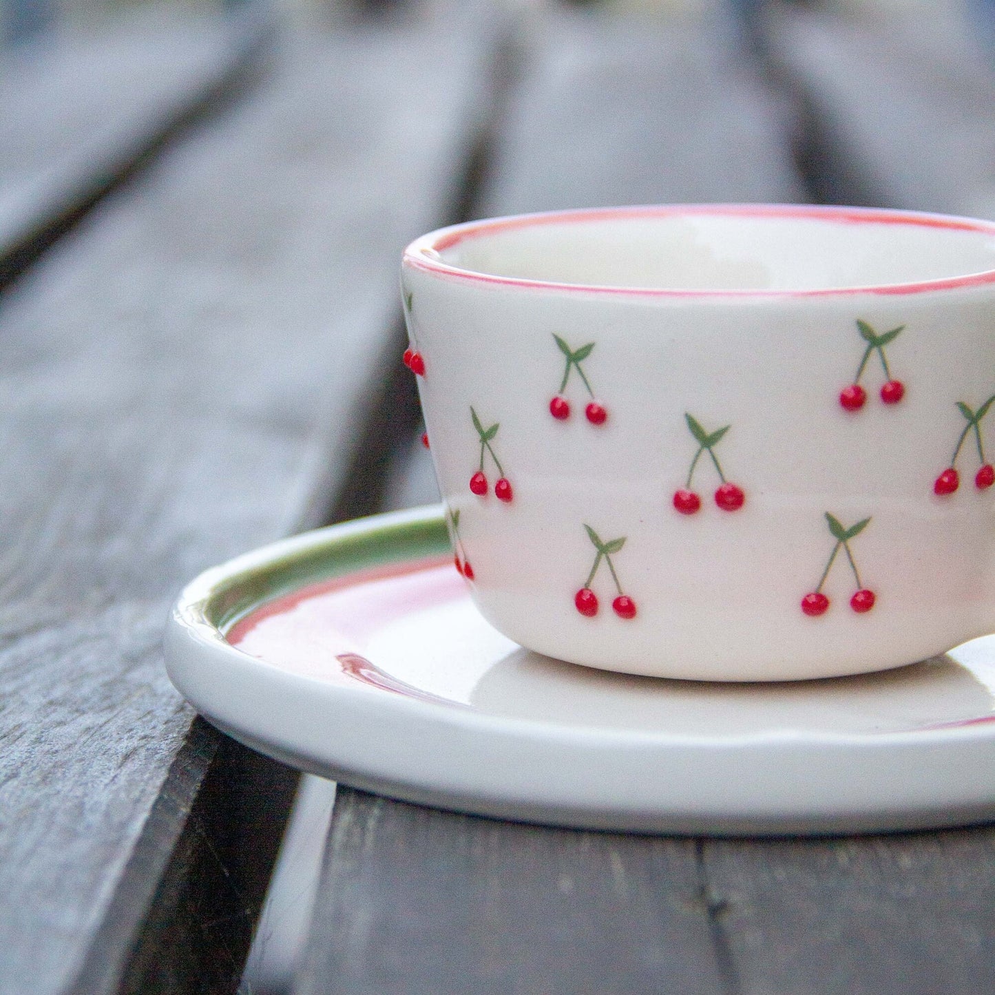 Espresso Cups, Cherry Espresso Cup Set, Handmade Espresso Mug and Saucer