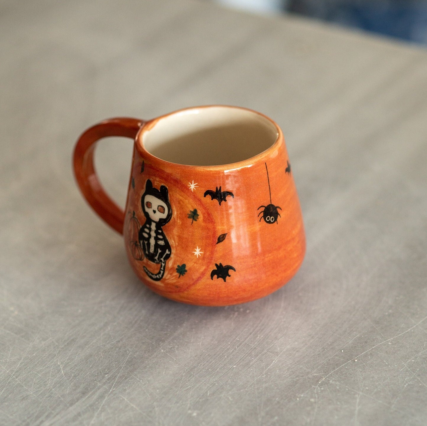 Skeleton Halloween Mug - Black Cat Coffee Mug