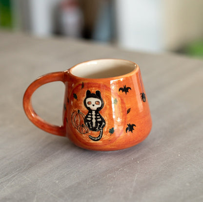 Skeleton Halloween Mug - Black Cat Coffee Mug