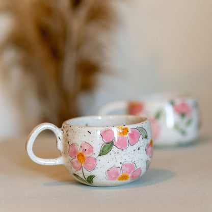 Floral Mug, Handmade Ceramic Tea Cup, Flowers Coffee Mug