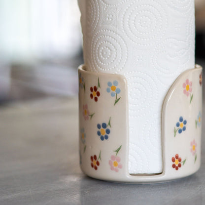 Paper Towel Holder, Handmade Towel Rack, Floral Ceramic Bathroom Decor