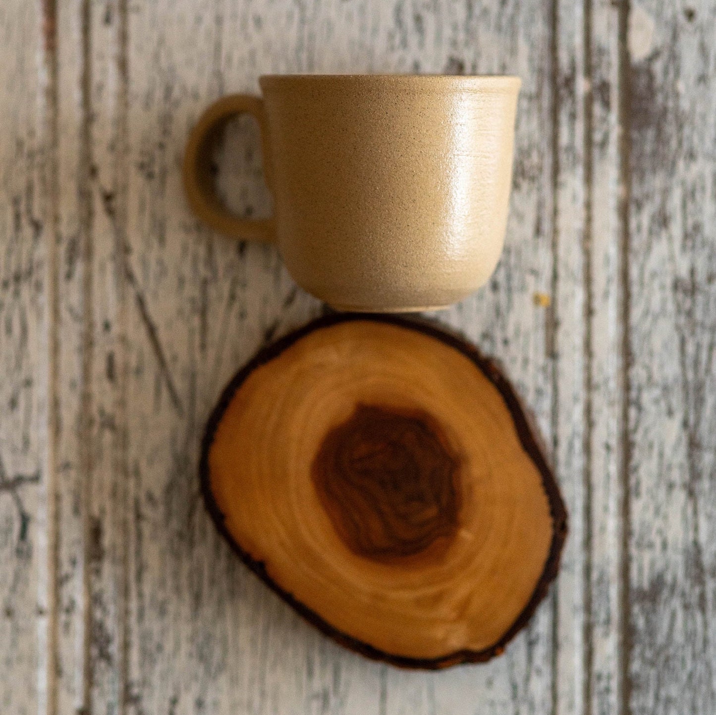 Espresso Cup Set, Handmade Stoneware Coffee Cups with Wooden Saucer