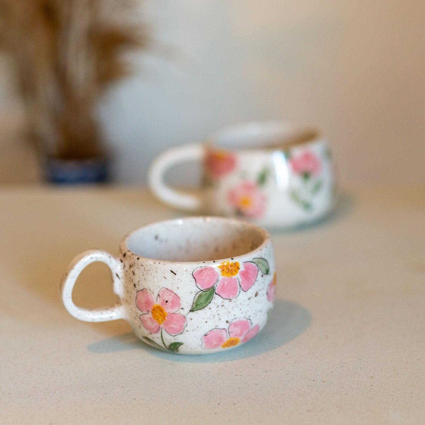 Floral Mug, Handmade Ceramic Tea Cup, Flowers Coffee Mug