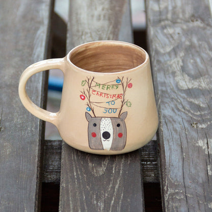 Christmas Mug, Handmade Animal Mug, Large Ceramic Coffee Mug