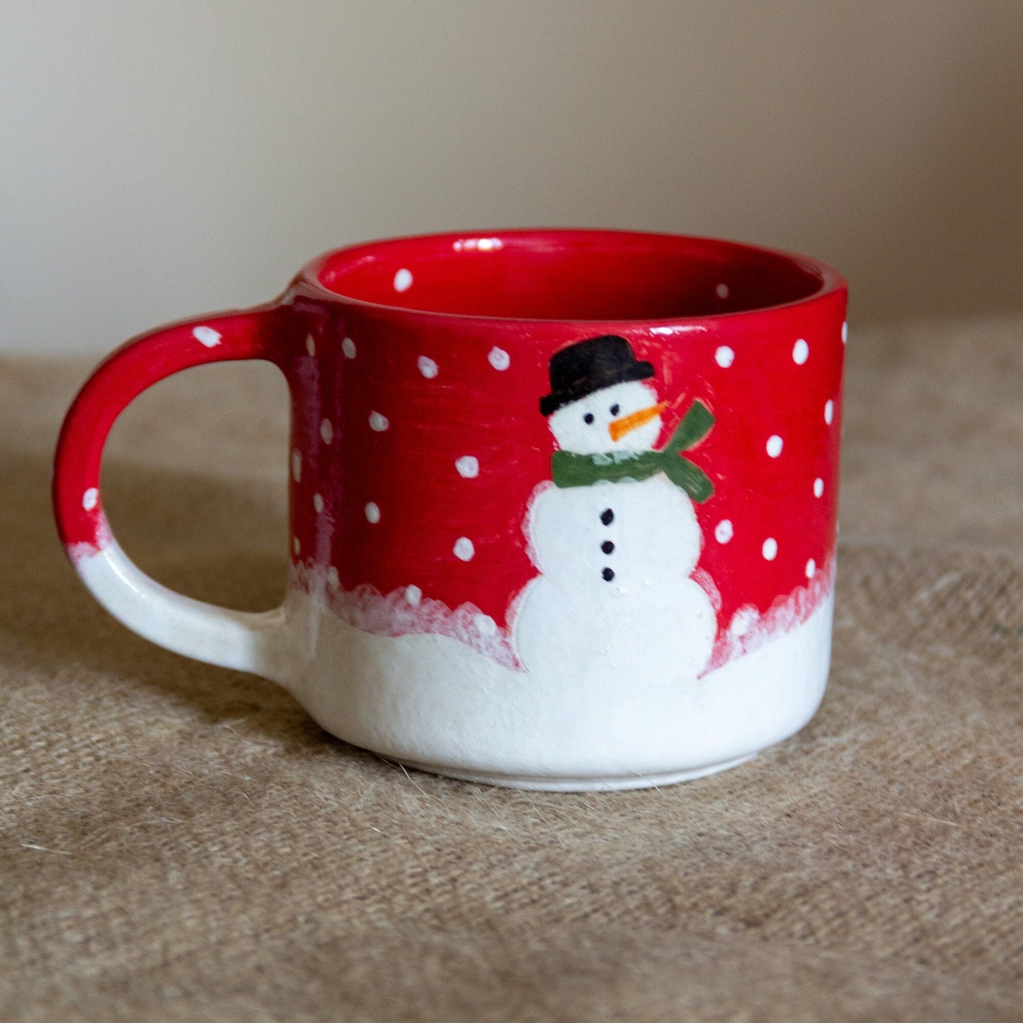 Snowman Christmas Mug, Handmade Ceramic Coffee Mug, New Year Coffee Cup