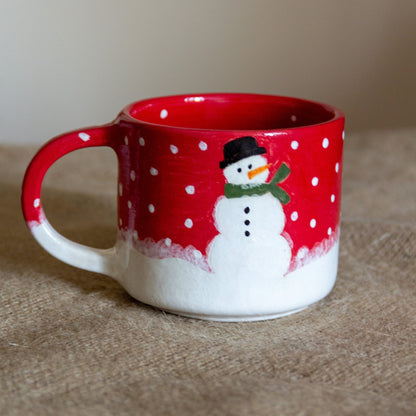 Snowman Christmas Mug, Handmade Ceramic Coffee Mug, New Year Coffee Cup