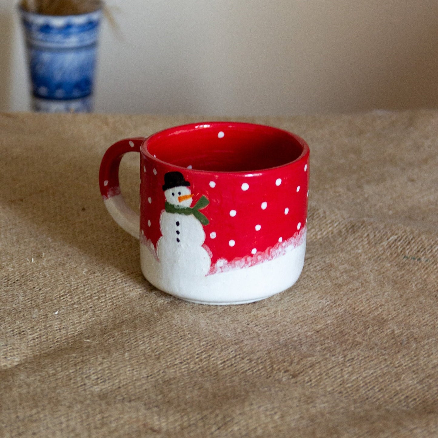 Snowman Christmas Mug, Handmade Ceramic Coffee Mug, New Year Coffee Cup