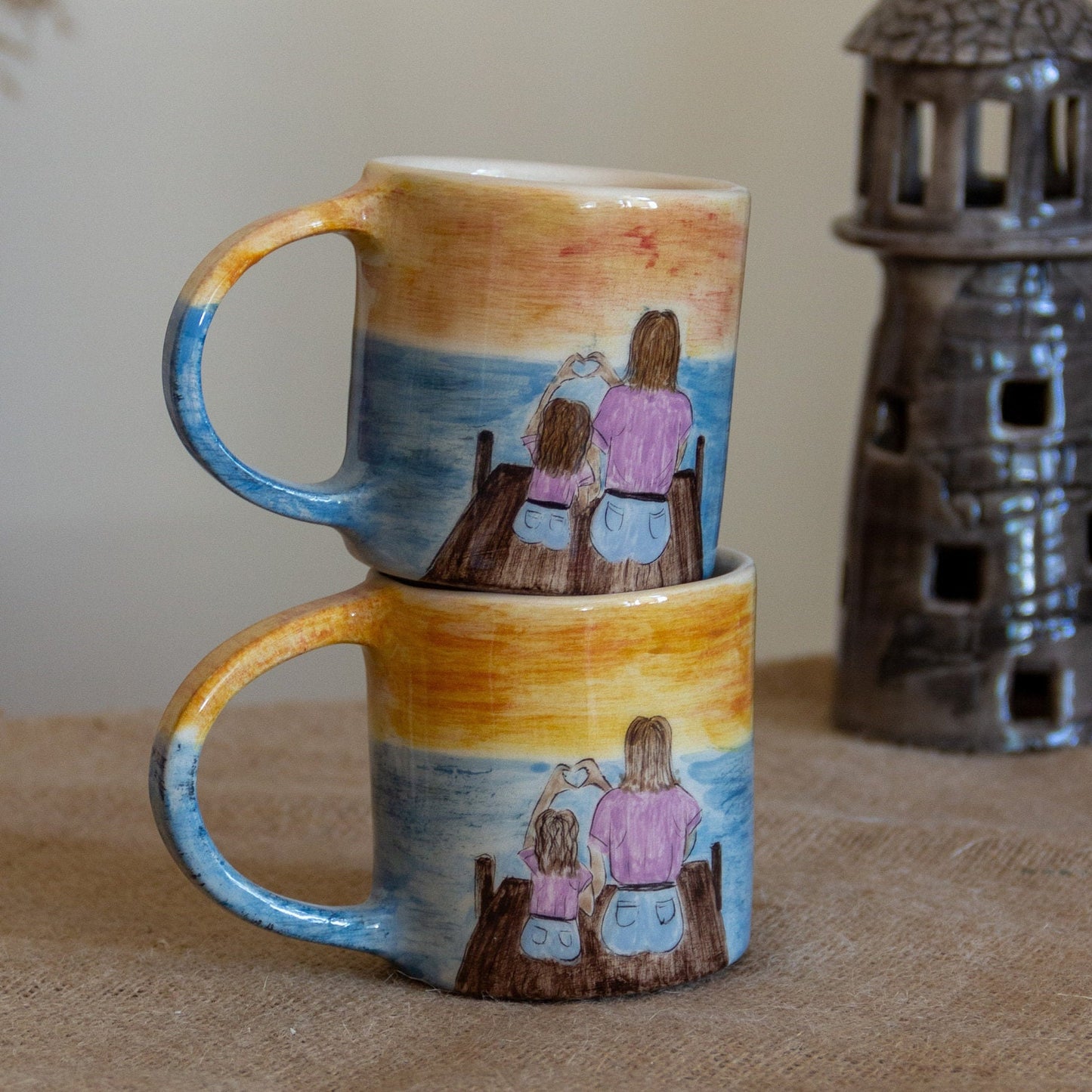 Mommy and Me Mother and Daughter Mug, Ceramic Coffee Mug Set, Handmade Gift