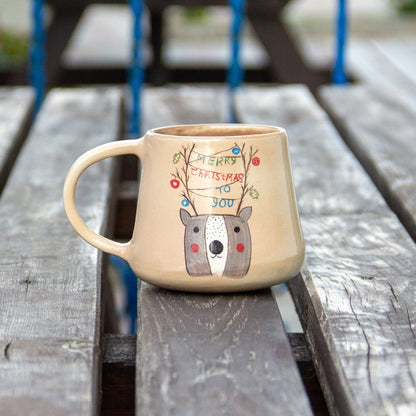 Christmas Mug, Handmade Animal Mug, Large Ceramic Coffee Mug