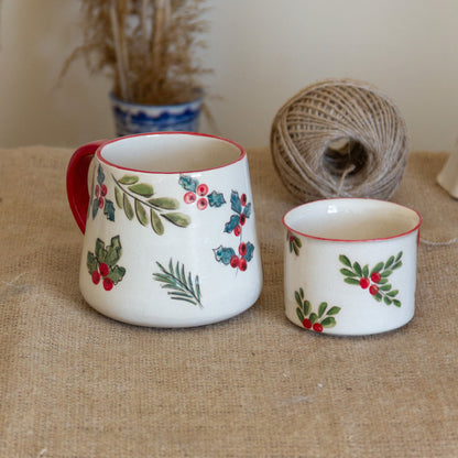 Christmas Mug Christmas Decor, Handmade Ceramic Coffee Mug Set, Christmas Gift Espresso Cup Set