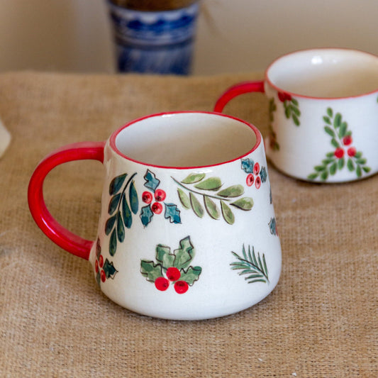 Christmas Mug Christmas Decor, Handmade Ceramic Coffee Mug Set, Christmas Gift Espresso Cup Set