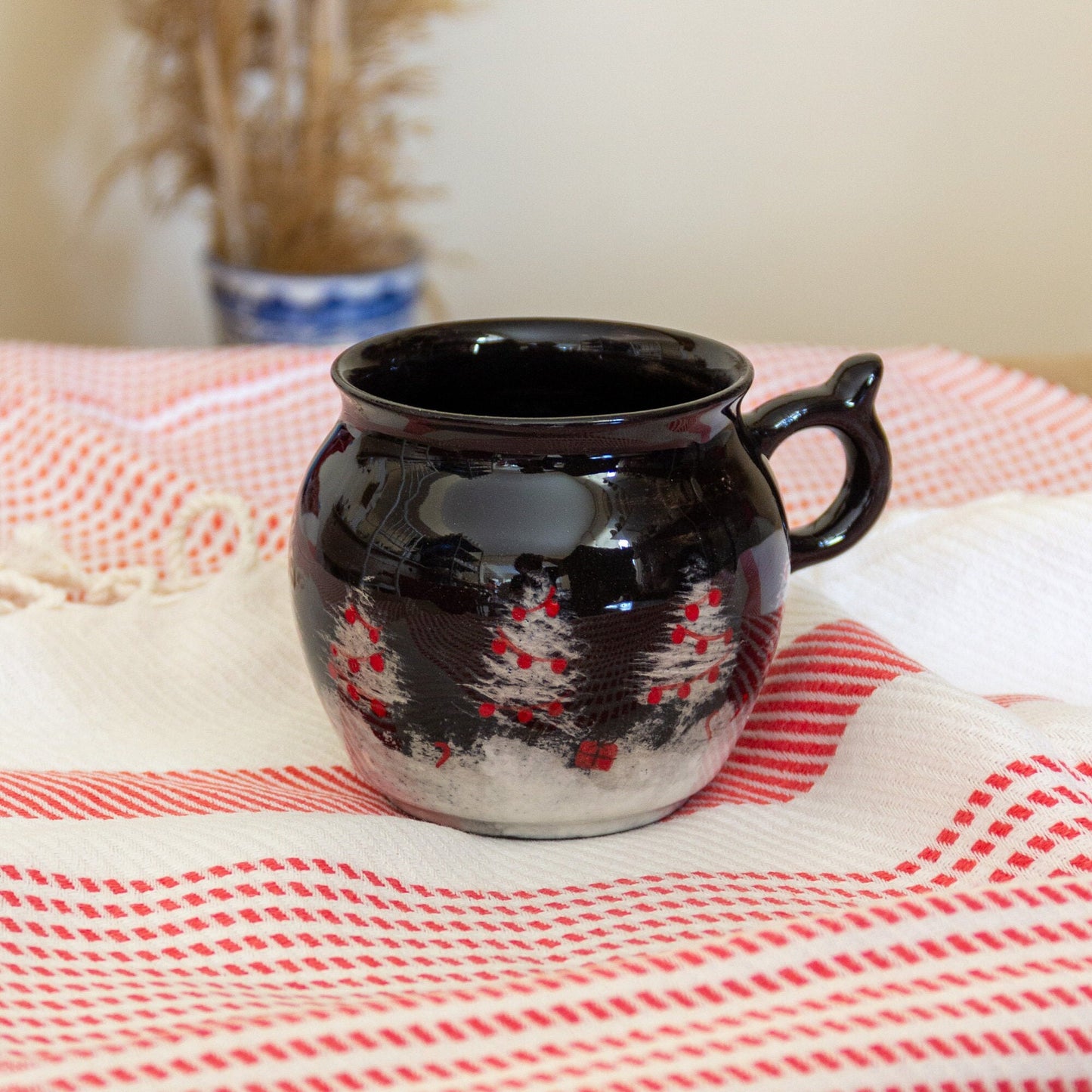 Unique Christmas Mug - Moonlit Santa & Reindeer Silhouette - Perfect Christmas Gift - Handmade Pottery Mug