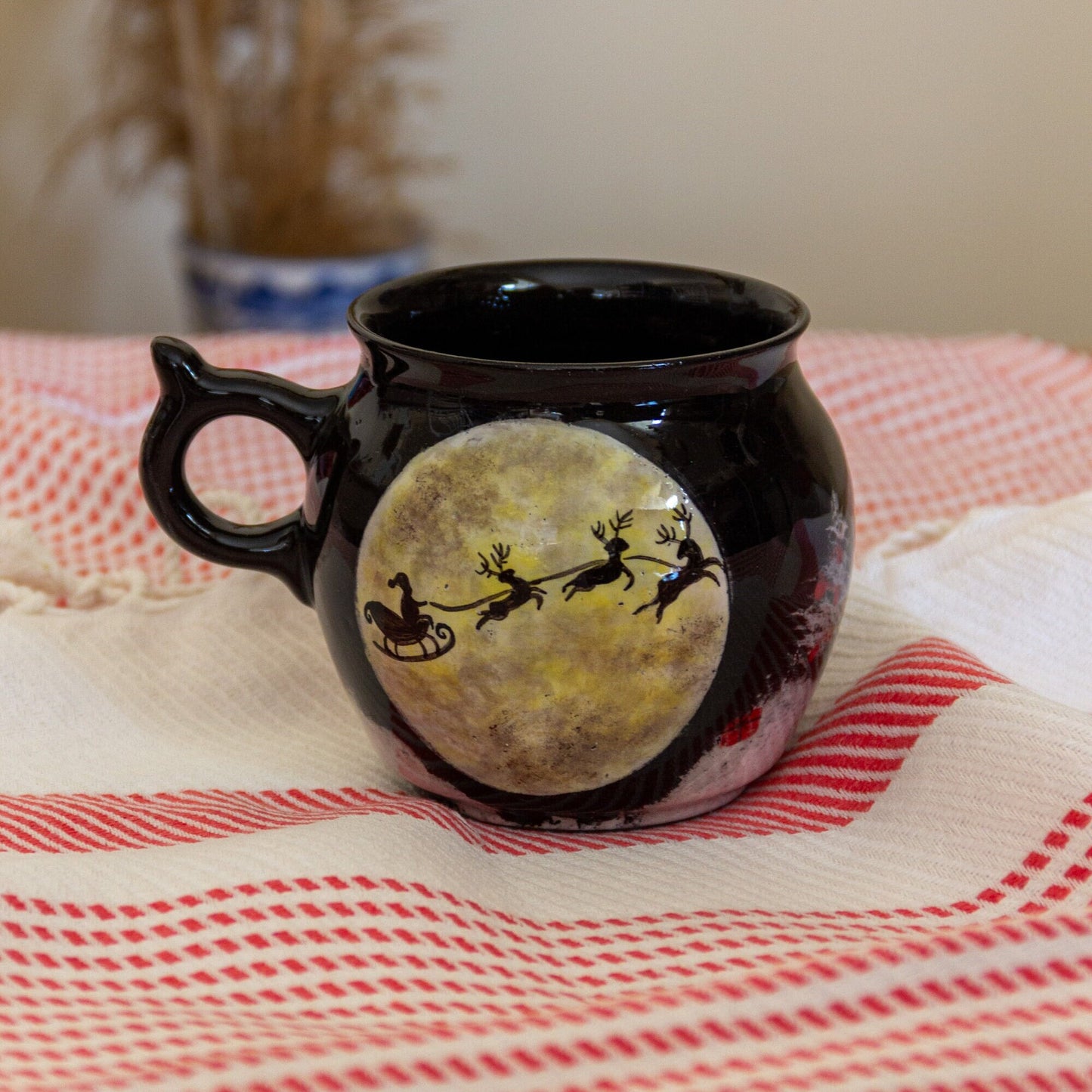 Unique Christmas Mug - Moonlit Santa & Reindeer Silhouette - Perfect Christmas Gift - Handmade Pottery Mug