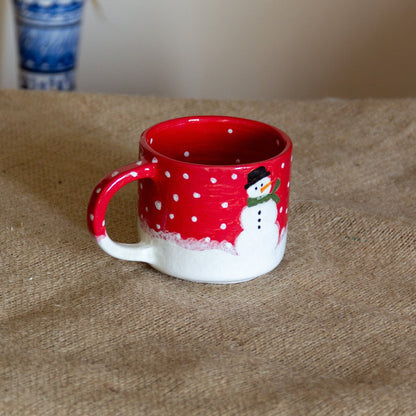 Snowman Christmas Mug, Handmade Ceramic Coffee Mug, New Year Coffee Cup