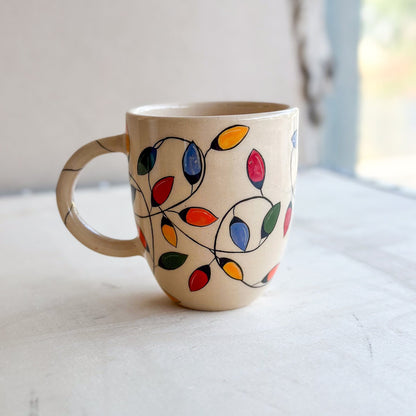 Christmas Lights Coffee Mug, Handmade Pottery Coffee Mug, Noel Gift Idea