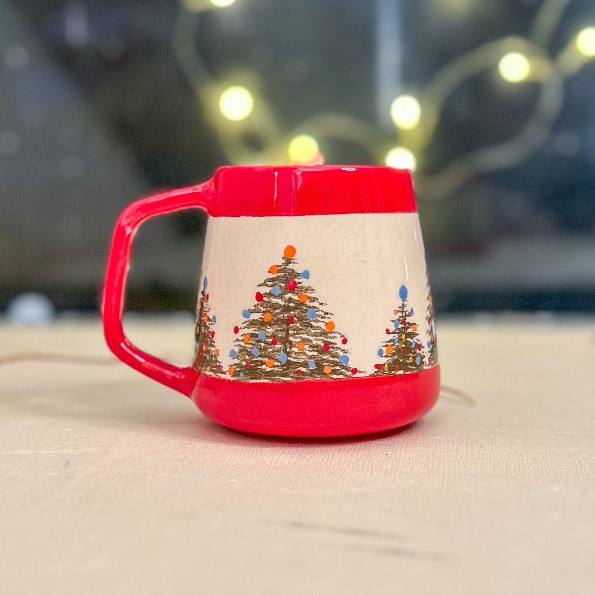 Christmas Tree Coffee Mug, Handmade Christmas Gift Mug, Ceramic Mug