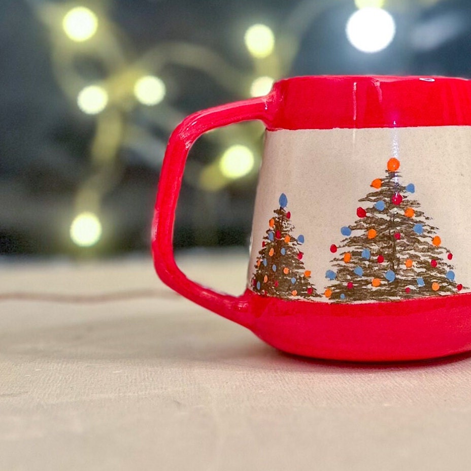 Christmas Tree Coffee Mug, Handmade Christmas Gift Mug, Ceramic Mug