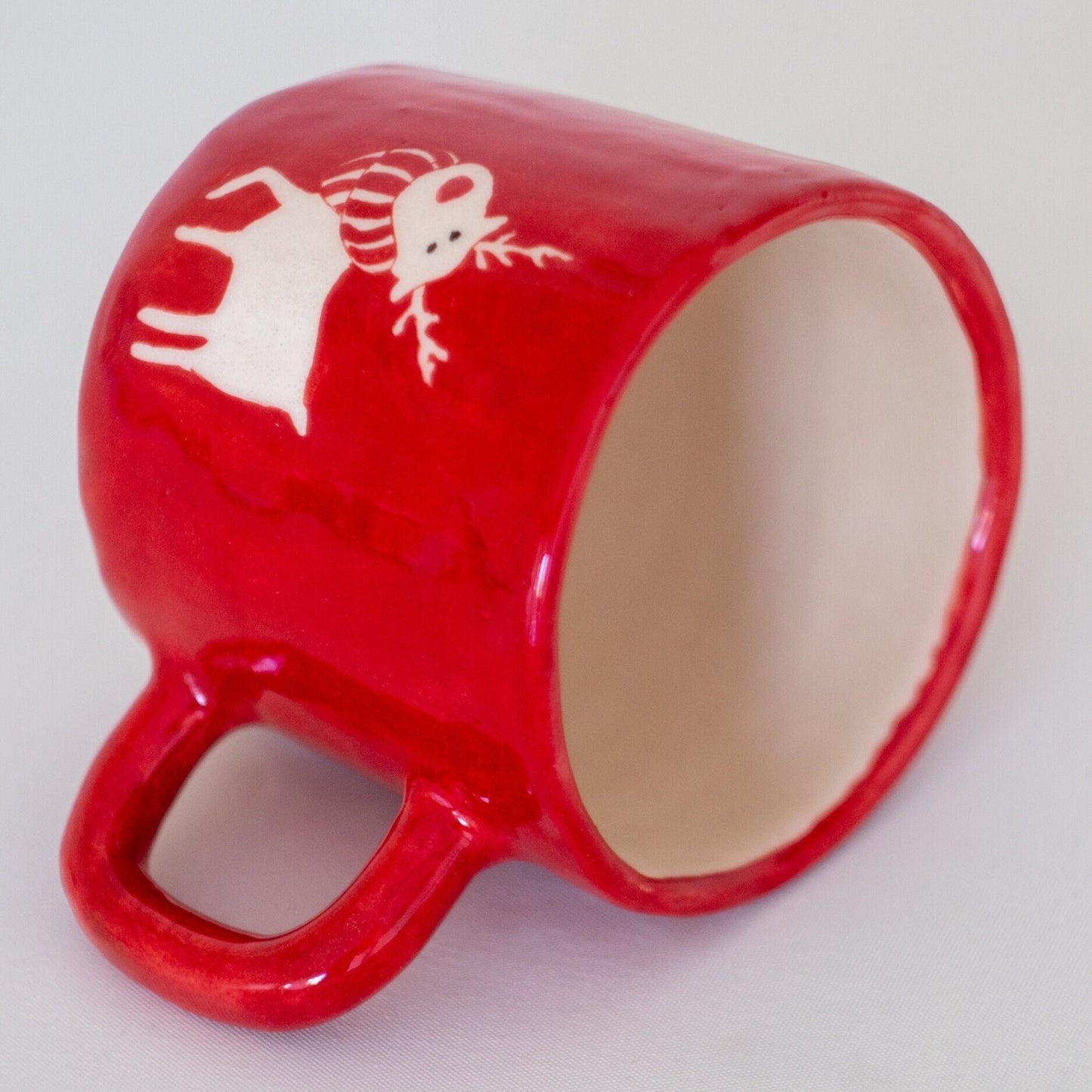 Cute Reindeer Christmas Coffee Mug, Handmade Christmas Gift, Pottery Mug