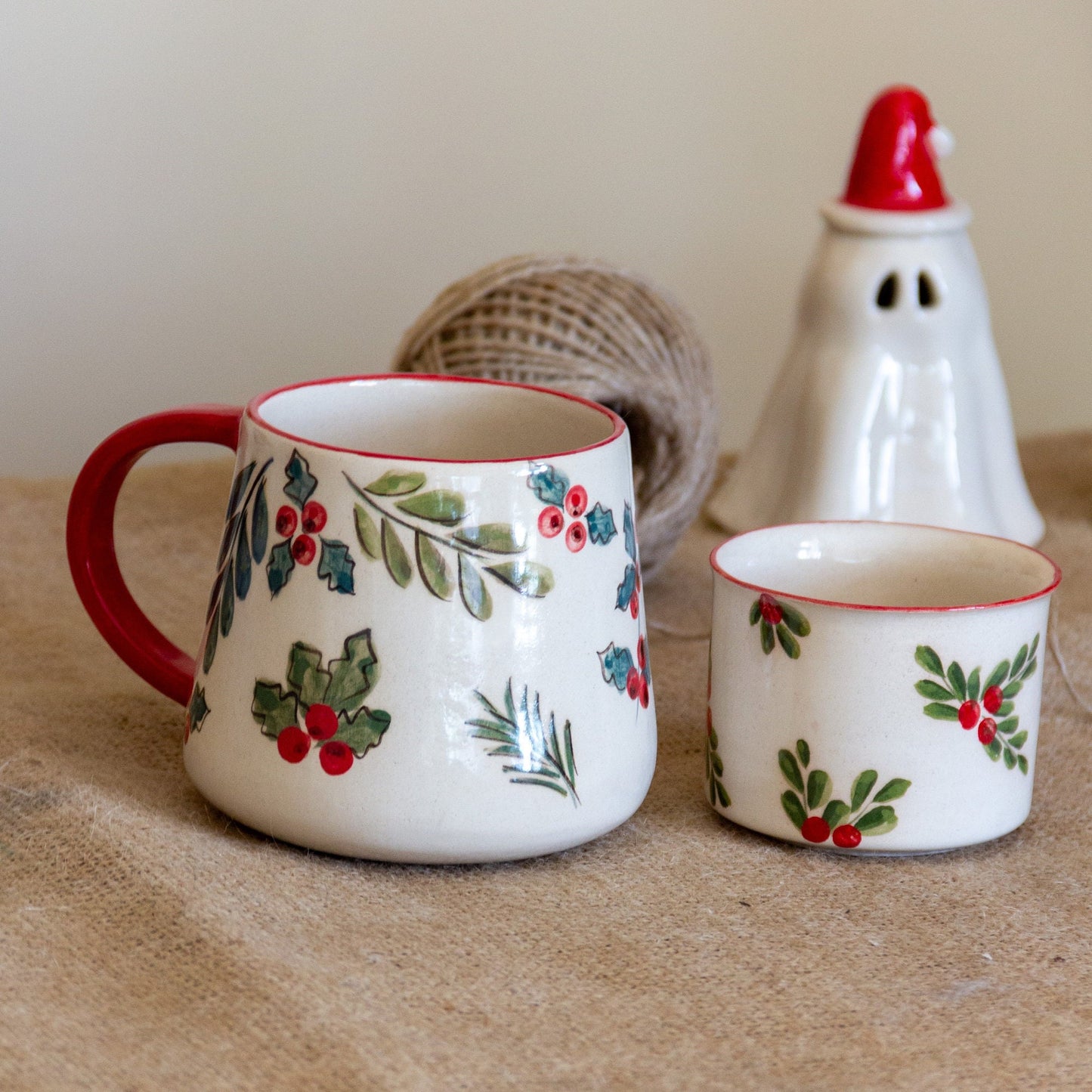 Christmas Mug Christmas Decor, Handmade Ceramic Coffee Mug Set, Christmas Gift Espresso Cup Set